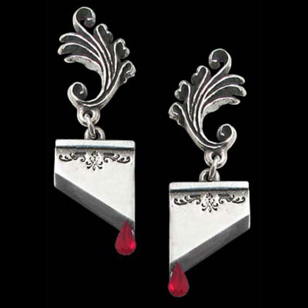 Alchemy Gothic Marie Antoinette Guillotine Earrings Red Crystals NWT - Picture 3 of 4